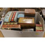 A BOX OF COLLECTABLE VINTAGE TINS