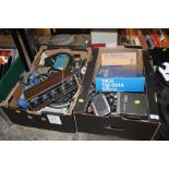 TWO TRAYS OF ASSORTED ELECTRICAL ITEMS TO INC A TRIO TM-201A 2FM TRANSCEIVER