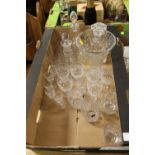 A TRAY OF CUT GLASS & CRYSTAL TO INC A VASE