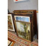 A QUANTITY OF PICTURES & PRINTS TOGETHER WITH TWO BRASS TRAYS (15)