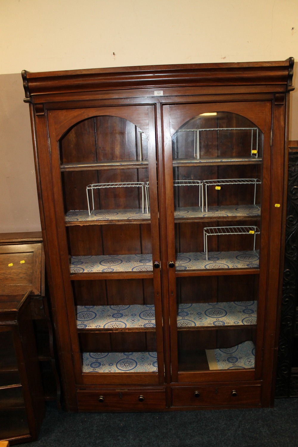 A VICTORIAN MAHOGANY LARGE GLAZED DISPLAY CABINET A/F