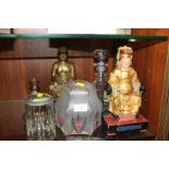 A QUANTITY OF COLLECTABLES TO INCLUDE LAMP SHADE, DECANTER, ETC