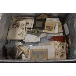 A BOX OF EPHEMERA TO INCLUDE VINTAGE GREETINGS CARDS, POSTCARDS, ETC