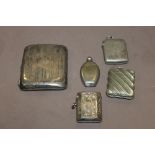 A SELECTION OF HALLMARKED SILVER + WHITE METAL VESTA CASES, CIGARETTE CASE ETC