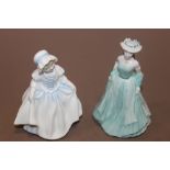 A ROYAL DOULTON BLUE 'DINKY DO' FIGURINE, SPECIAL COLOURWAY + A COALPORT DEBUTANTE FIGURINE 'KIRSTY'