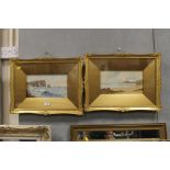 A PAIR OF VICTORIAN GILT FRAMED WATERCOLOUR PAINTINGS DEPICTING SEASIDE SCENES