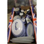 A TRAY OF BLUE & WHITE TEA AND DINNER WARE