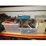 TWO TRAYS OF HAND TOOLS AND PARTS TO INC A MAKITA DRILL