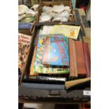 A BOX OF ASSORTED BOOKS, MAGAZINES ETC., TO INC LAUREL & HARDY, GARFIELD ETC