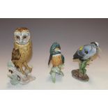 A GOEBEL KINGFISHER & OWL FIGURES & ANOTHER