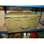 AN EASTERN BLOC GREEN METAL TRUNK & ASSORTED CONTENTS