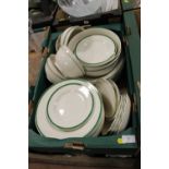 A TRAY OF GREEN & WHITE DINNERWARE