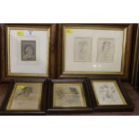 FIVE FRAMED & GLAZED 1930S / 40S PENCIL PORTRAITS BY E. PROUST