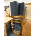 A HI FI CABINET COMPLETE WITH STACKING SONY HI FI SYSTEM & SPEAKERS