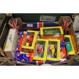 A TRAY OF BOXED COLLECTABLE TOY CARS TO INC 'RUPERT THE BEAR'