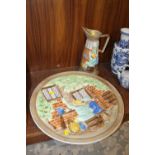 A LARGE H J WOOD CERAMIC WALL PLAQUE & MATCHING JUG