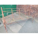 A LARGE VINTAGE CAST IRON BENCH WITH SCROLL ARMS