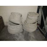 TWO LARGE PLUS TWO SMALL SACK SHAPED STONE PLANTERS (4)