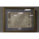 A VINTAGE MAP OF NORTHAMPTONSHIRE BY H.MOLL WITH ETCHINGS TO EDGES