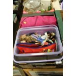 A TRAY CONTAINING A BOX OF BRATZ DOLLS ACCESSORIES & A GIRLS SLEEPING BAG