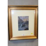 A SIGNED FRAMED & GLAZED OIL PAINTING OF A BOAT IN THE HARBOUR - PIERO VERTEFEUILLE