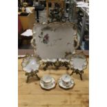 A LARGE SHAPED LIMOGES TWIN HANDLED RECTANGULAR PLATTER, gilt edged decoration with flowers,