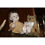 A VINTAGE PEDIGREE DOLL WITH ROLLER EYES & A VINTAGE TEDDY BEAR