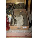 A BOX OF WWII ERA 37 PATTERN WEBBING TO INC FOUR SATCHELS, SIGNALS, TWO BREN GUN SPARE BARREL BAGS &