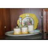 AN ART DECO PART DRESSING TABLE SET & A MELBA WARE PLATE