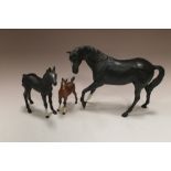 A BESWICK MATTE FINISH BLACK BEAUTY FIGURE PLUS TWO OTHER BESWICK MATTE FINISH FOALS