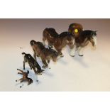 FIVE GRADUATED CERAMIC HORSE FIGURES, THREE BESWICK & TWO OTHERS A/F