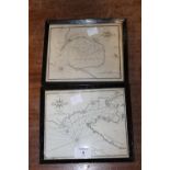 A FRAMED & GLAZED MAP OF BENGAZI, TOGETHER WITH A FRAMED & GLAZED MAP OF PORT VENDRE