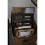 A BOX OF ASSORTED SMALL FRAMES, SOME GLAZED WITH PRINTS