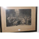 A FRAMED & GLAZED ENGRAVING 'COURT TRIAL OF WILLIAM LORD RUSSELL, AFTER GEORGE HAYTER, ENGRAVED JOHN