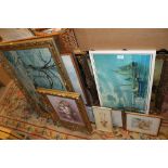 A SELECTION OF PICTURES & PRINTS TO INC A GILT FRAMED BOTANICAL OIL