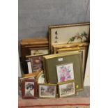 A QUANTITY OF PICTURES & PRINTS TO INC AN ORIENTAL SILK WORK