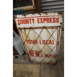 A VINTAGE ENAMEL COUNTY EXPRESS NEWSPAPER SIGN