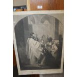 AN ENGRAVING MOUNTED ON CANVAS TITLED SACRAMENT AFTER R WESTALL ENGRAVED R M MEDON