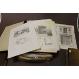 A LARGE QUANTITY OF ARCHITECTURAL PRINTS CONTAINED IN FOLDERS ETC