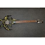 AN UNUSUAL 'KEIPER' LIGHTENING PATTERN BAT WING ELECTRIC GUITAR & CASE