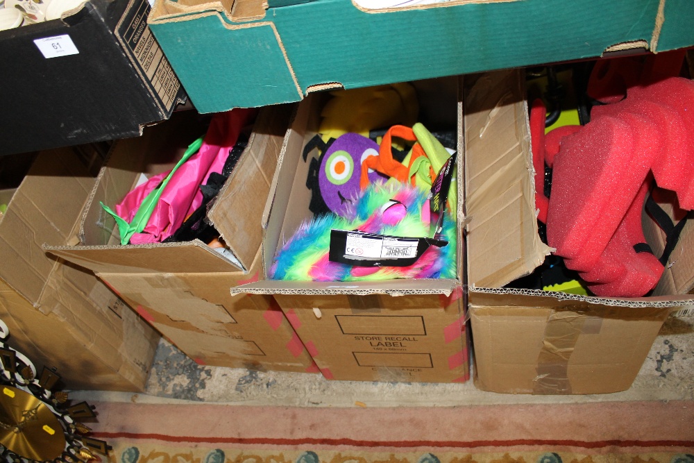 FOUR BOXES OF HALLOWEEN ITEMS TO INC DECORATIONS, PROPS, MASKS ETC