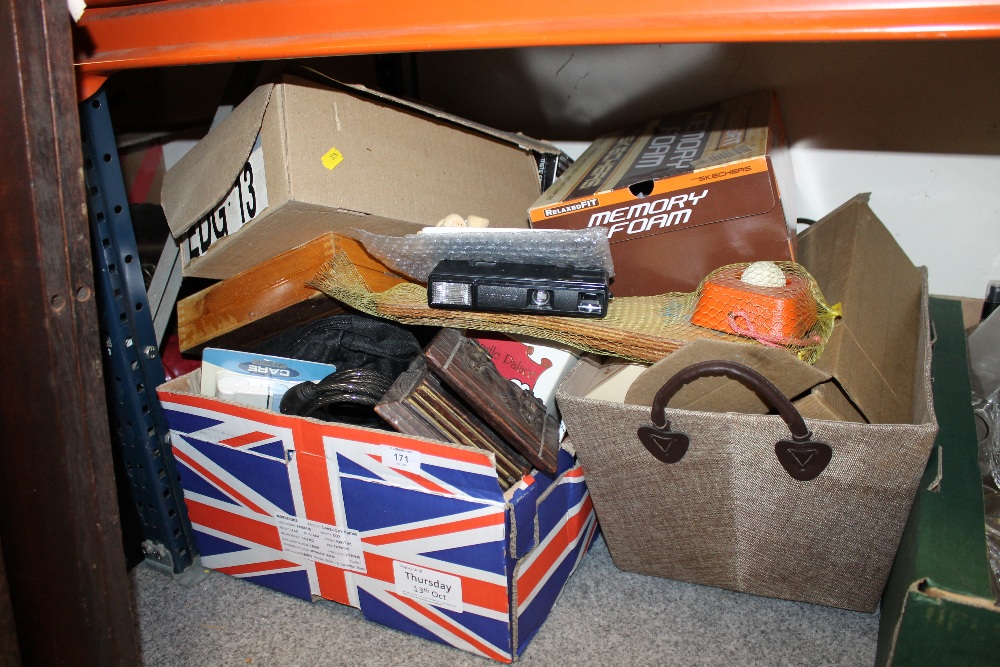 TWO BOXES OF SUNDRIES TO INC SHOES, CANVASES ETC