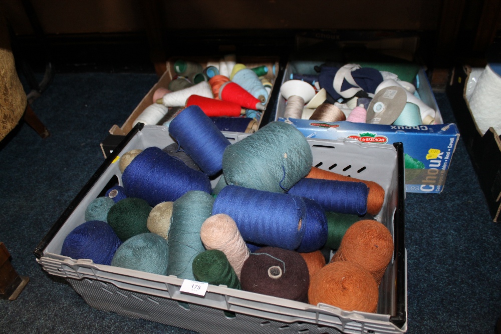 THREE TRAYS OF BOBBINS, SEWING ITEMS ETC