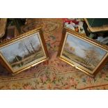 A PAIR OF GILT FRAMED OIL ON CANVAS COUNTRY SCENES BY ALAN PIERCE