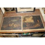 A PAIR OF COLOURED PRINTS MOUNTED ON CAVVAS - SAD STORY AND WOODCUTTER & COWBOY AFTER R WESTALL
