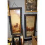 A PAIR OF CARVED OAK FRAMED PRINTS OF STAGS