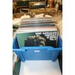 A BOX OF LP RECORDS TO INC CREAM, THE WHO, QUEEN, MOODY BLUES, BOWIE, THE CLASH AND THE ROLLING