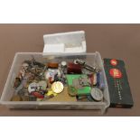 A BOX OF COLLECTABLES TO INC MEDALS, COINS ETC