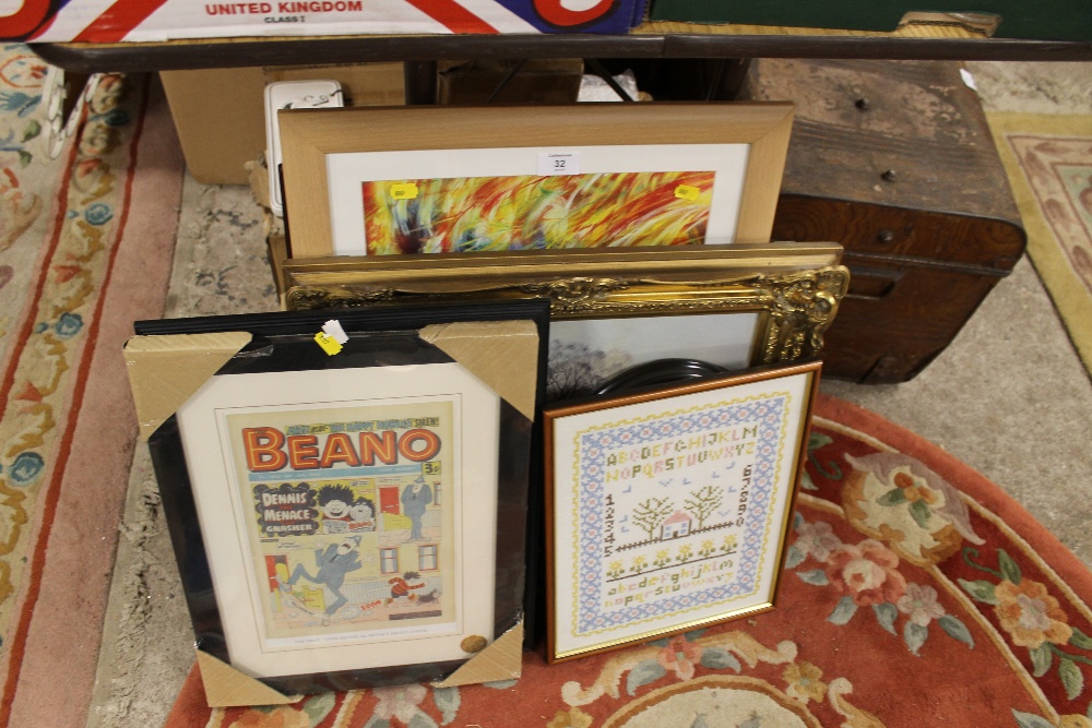 A SELECTION OF PICTURES & PRINTS TO INC A LIMITED EDITION BEANO COVER