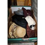 A BOX OF ASSORTED 1940S & 1950 ERA VINTAGE LADIES HATS